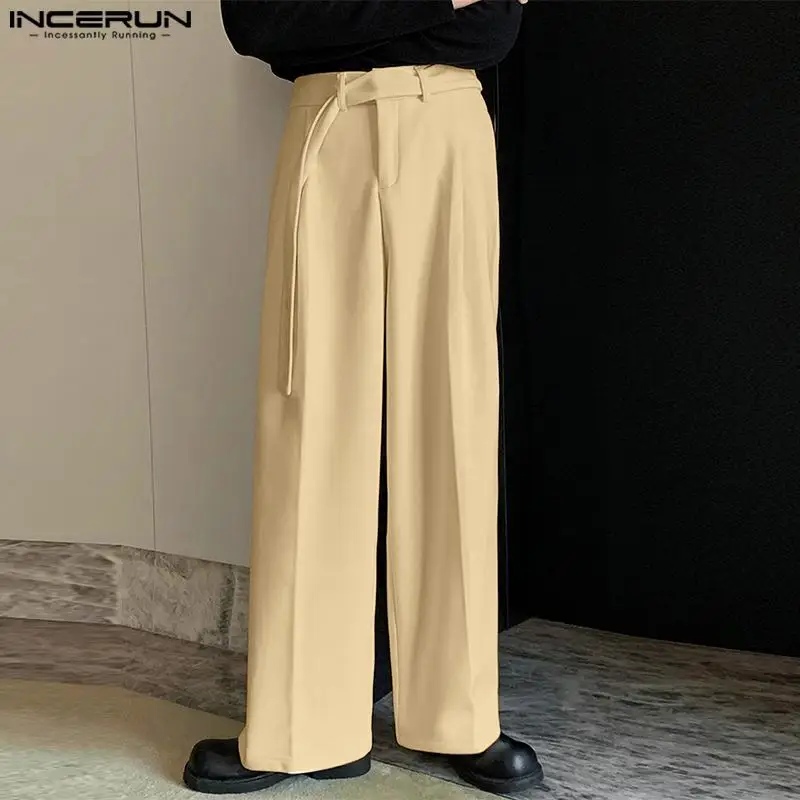 2024 Men Pants Solid Color Joggers Korean Elastic Waist Straight Trousers Men Loose Streetwear Fashion Casual Long Pants INCERUN