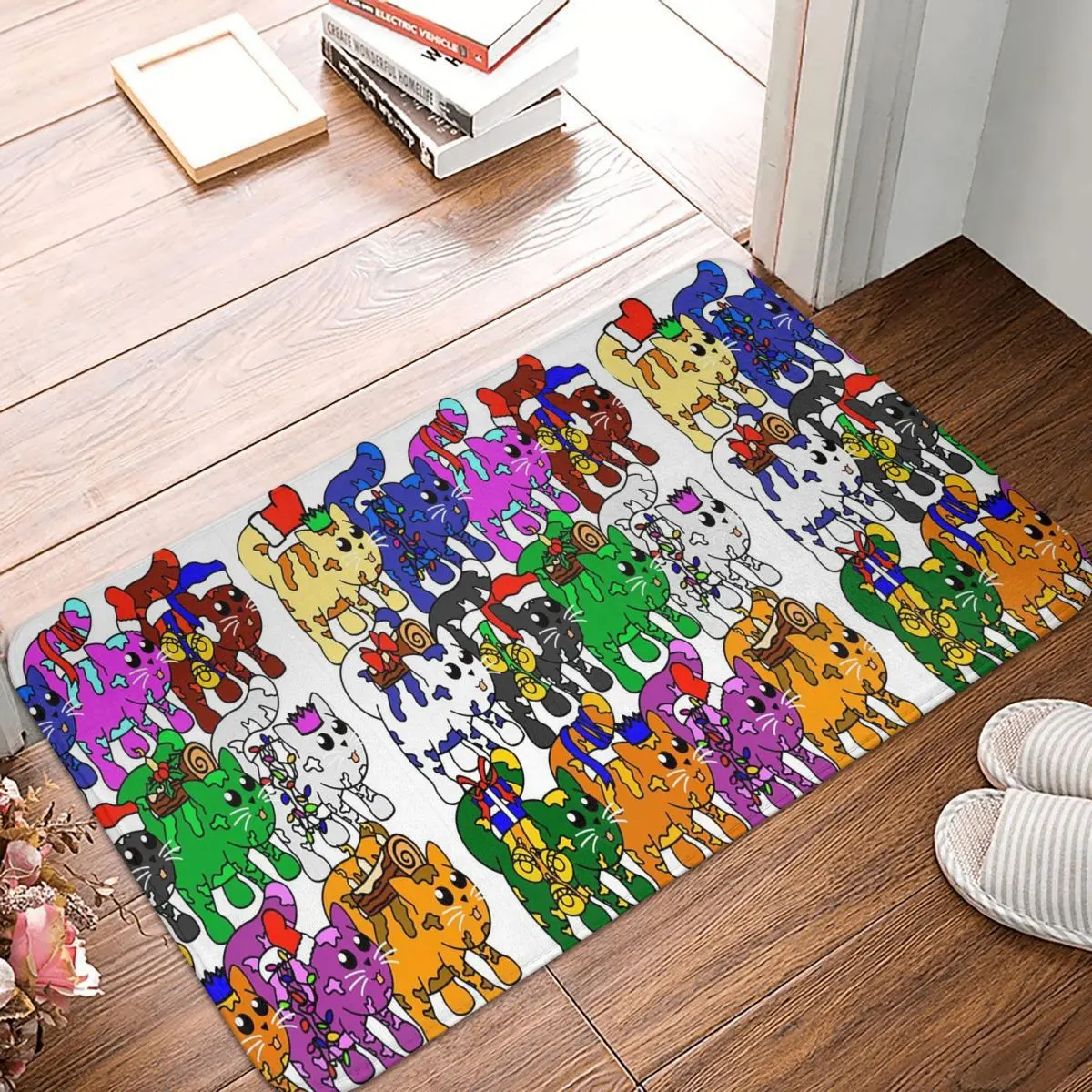 Festive Jolly Meowy Christmas Cats Non-slip Doormat Floor Mat Cushion Carpet Rug for Kitchen Entrance Home Bedroom Footpad Mats