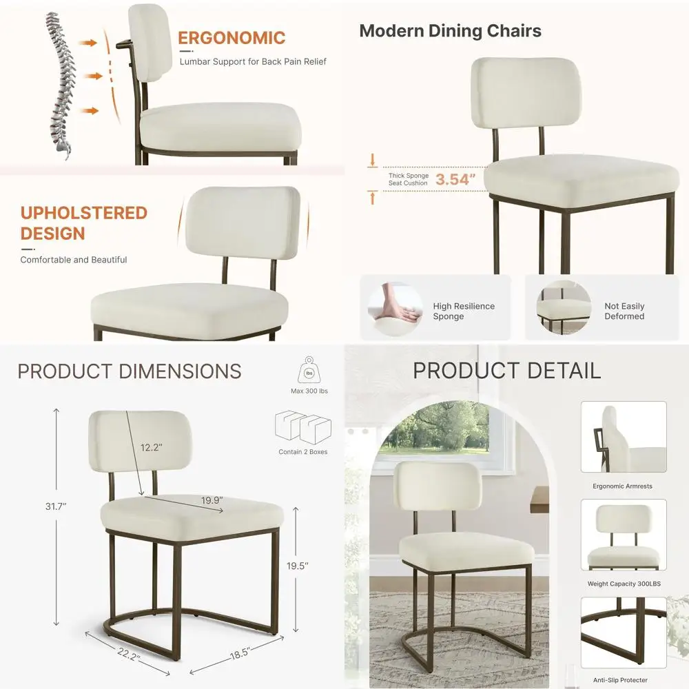 

Set of 4 Upholstered Dining Chairs with Ergonomic Backrest, Fabric Cushion, Curved Metal Legs for Kitchen, Living Room, Café, Iv