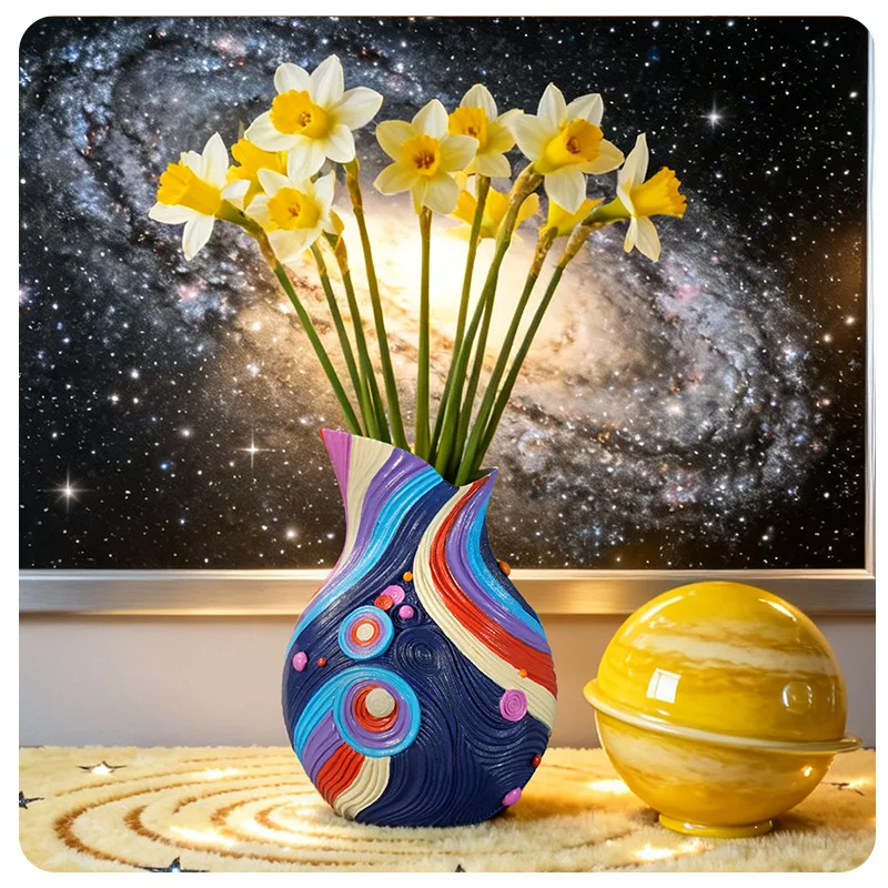 Creative Galaxy Vase Resin Art Home Decoration Modern Abstract Fluid Sculpture with Planet Design for Living Room Desktop Decor