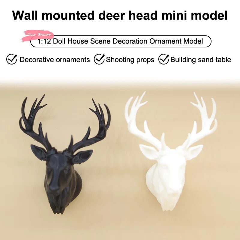 Maßstab 1:12 Hirschkopf Wandbehang Dekoration Miniatur Puppenhaus Weihnachtsszene Ornament Puppenhaus Zubehör
