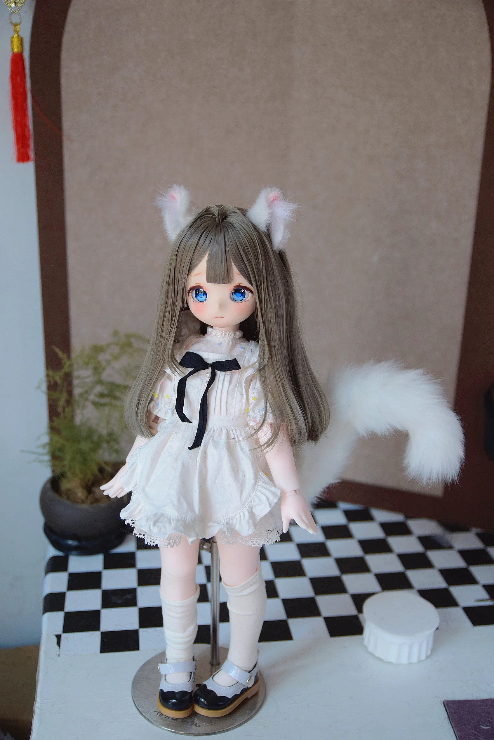 D09-P330 children handmade toy 1/6 1/4 1/3 MSD MDD bjd doll Accessories cute animal black white cat ear tail