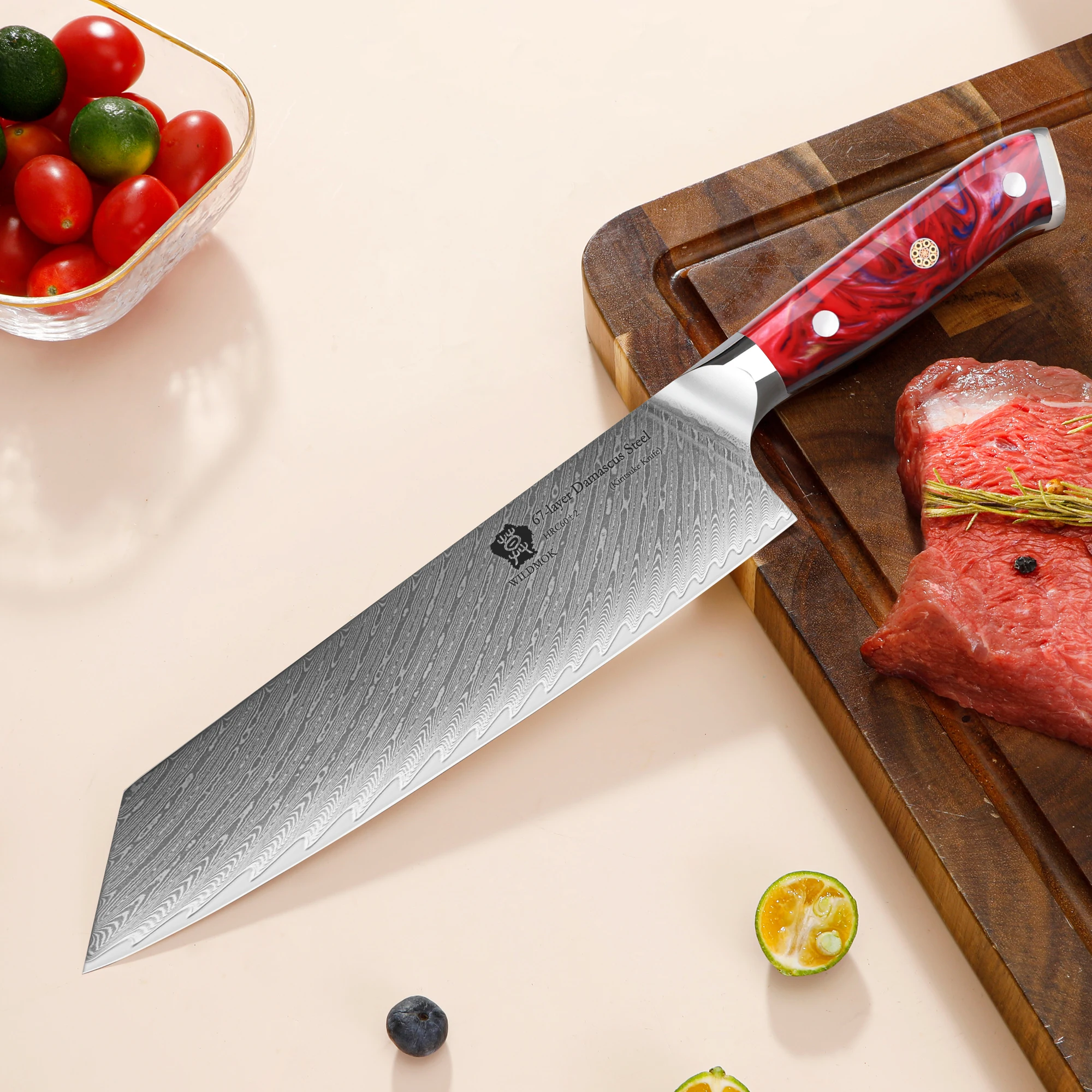 WILDMOK 8.5 Inch Kiritsuke Knife, Japanese Damascus Steel Chef Knife with Resin Handle for Premium Kitchen Cooking