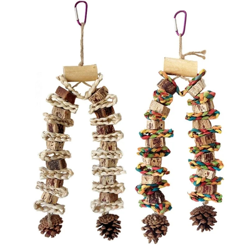 Birdcage HangingToy NaturalPinecone Block Parrot Chewing Toy Climbing Swing Toy for Lovebirds Cockatoos