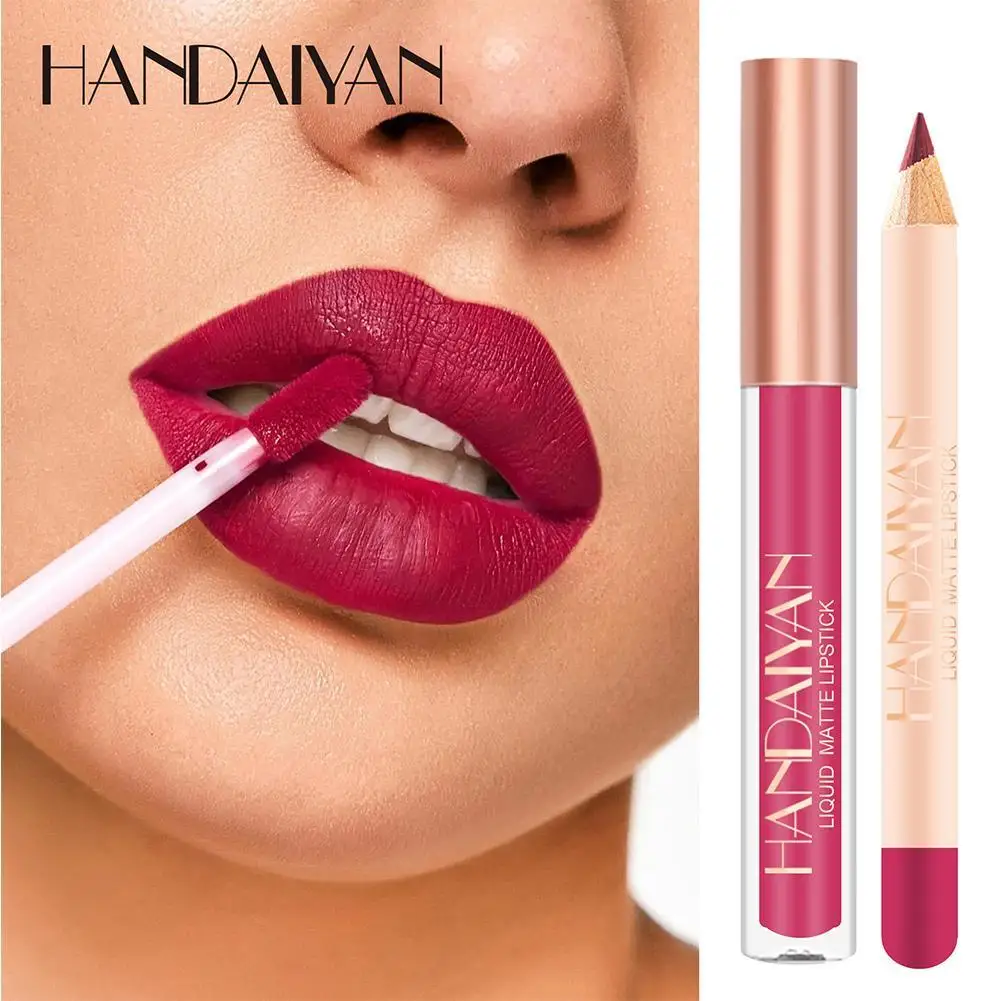 Beauty Lipliner Lip Glaze Suit Waterproof Non Stick Women Liner Lip Products Red Cup Up Make Gift Velvet Mouth Matte Suit Y6l2