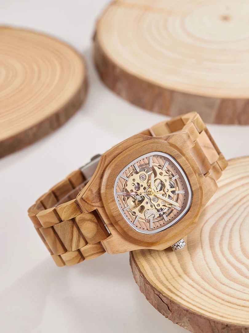 Bamboo Automatic Mechanical Watch Hollow Wood Dial Men Skeleton Wooden Clock Male Orologio Business Man Hombre Relogio Masculino