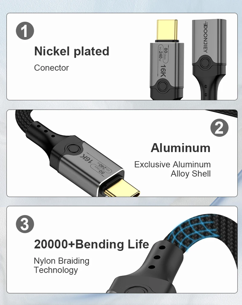 Przedłużacz USB5 Typ C Thunderbolt 5 16K@60Hz 80Gbps Przedłużacz USB C 240W Szybkie Ładowanie do iPhone 16 MacBook iPad Pro — zdjęcie produktu 6