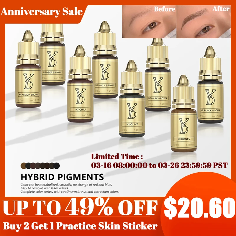 YD HYBRID Tattoo Pigment Ink Semi Permanent Eyebrow Eyeliner Tattoos Microblading PMU Pigmentation Pigments Makeup Supplies 12ML