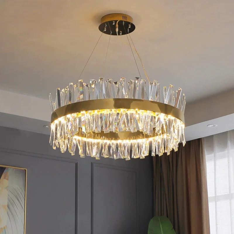 Modern Crystal Chandelier LED Chrome Gold Round Rectangle Lighting Living Room Bedroom Kitchen Island Lustre Pendant Lamp