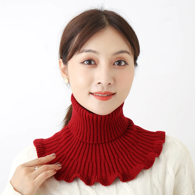 Knitted Fake Collar Scarf With Wooden Ears Women Turtleneck Warm Knitted False Fake Collar Detachable Scarf Winter Windproof