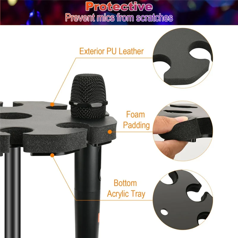 

M18K-держатель микрофона для микрофона, органайзер для хранения портативного микрофона для резьбовой подставки 1/4 дюйма, 3/8 и 5/8 дюйма, вмещает до 8 микрофонов