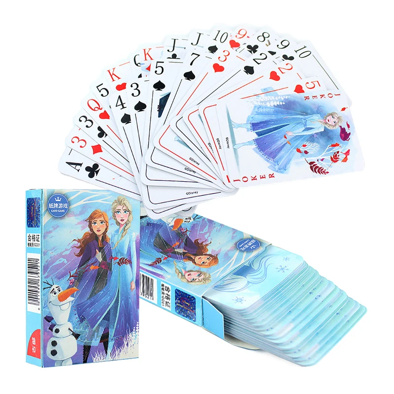 Frozen Princess Elsa Poker 54 Sheets Paper Cards Disney Minnie Mickey Family Recreation Board Game Texas Hold\'em Magic Props Toy