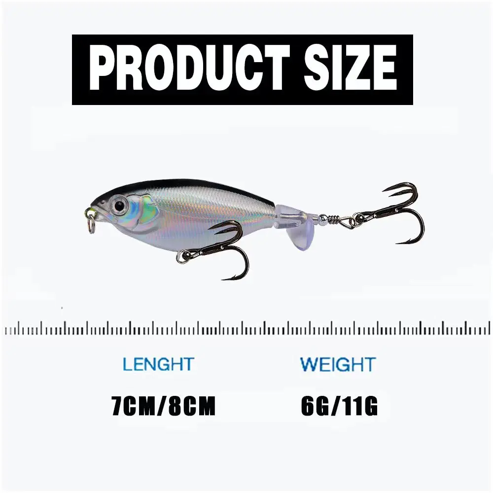 1PCS Whopper Plopper 7cm 6g Floating Fishing Lure Artificial Hard Bait Plopper Soft Rotating Tail Fishing Tackle Fishing Bait