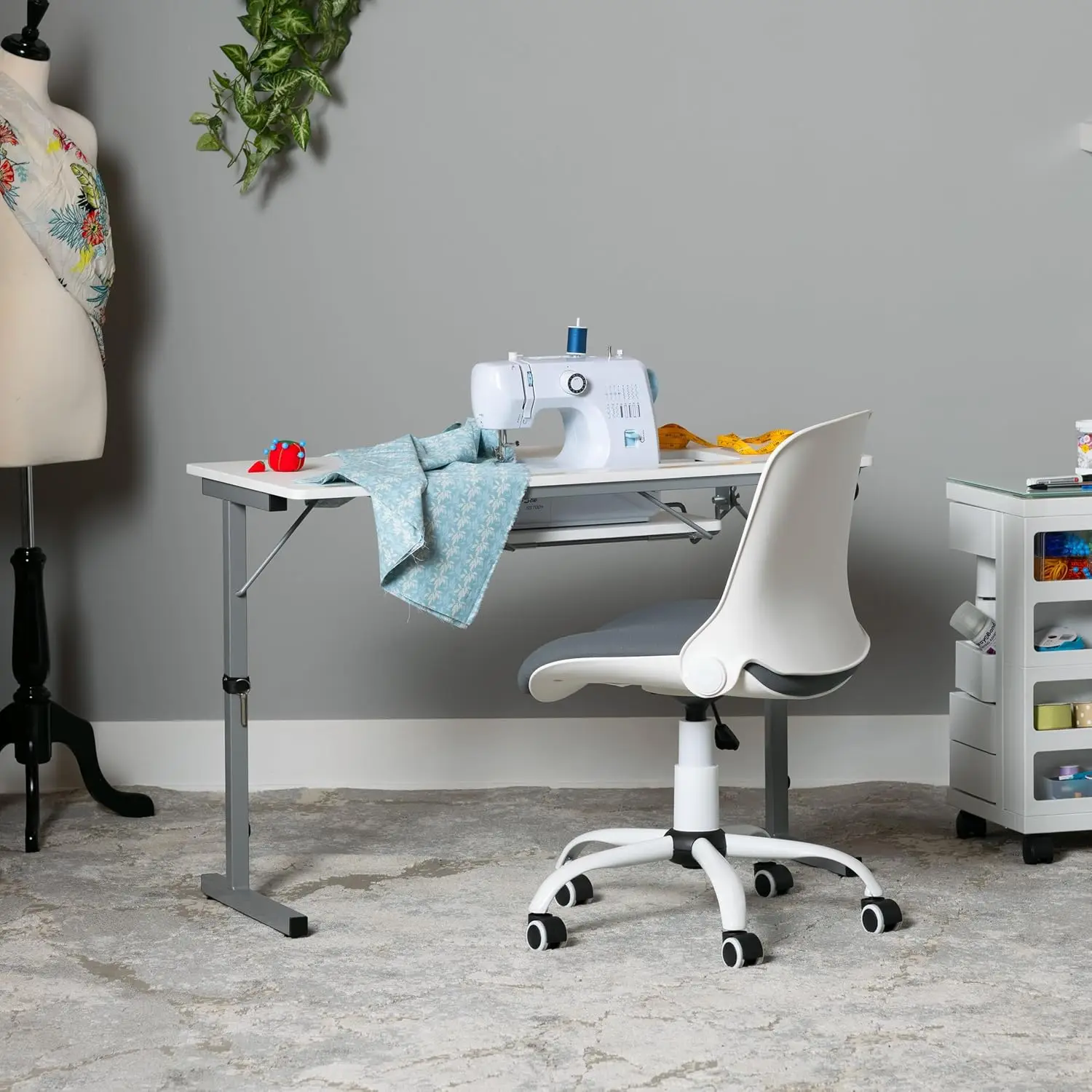 Rollaway II Compact Portable Folding Sewing Table, Silver/White, Customized