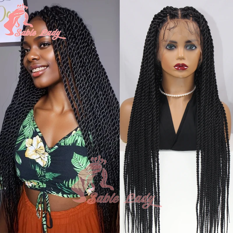 

Faux Locs Synthetic 36 Inch Braid Wig Full Lace Jumbo Box Braids Goddess Wig Knotless Crochet Senegalese Twist Braided Afro Wig