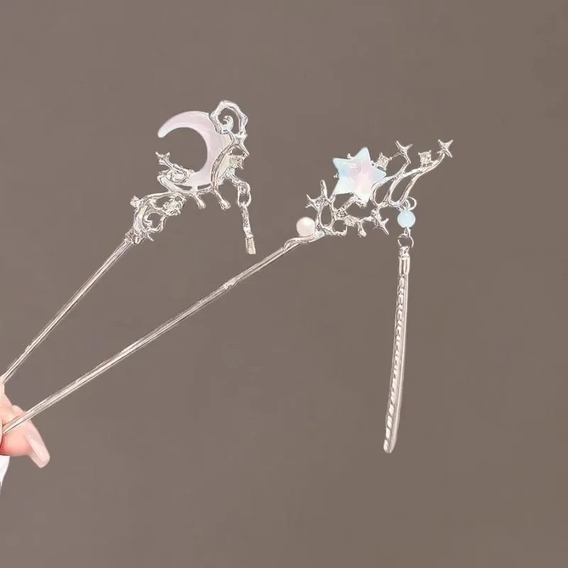 Simple New Chinese Style Moon Stone Star Hair Sticks Personality Trendy Hairpin for Women Commuting