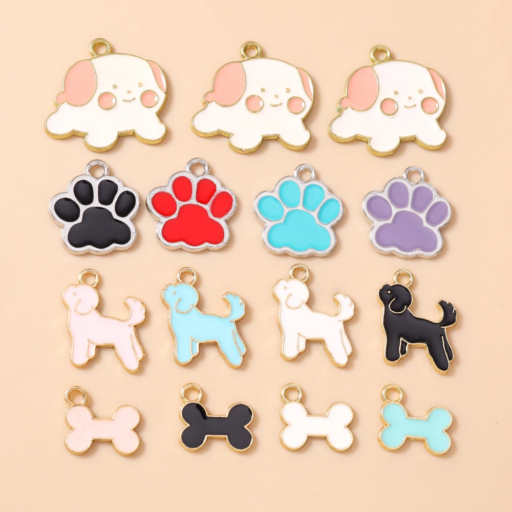 Leslie 10 Stück/Set Emaille Niedliche Katzen- und Hundepfoten-Hundeknochen-Anhänger für Ohrringe, Armbänder, Halsketten, Anhänger, DIY-Schmuckherstellungszubehör – Detail 1