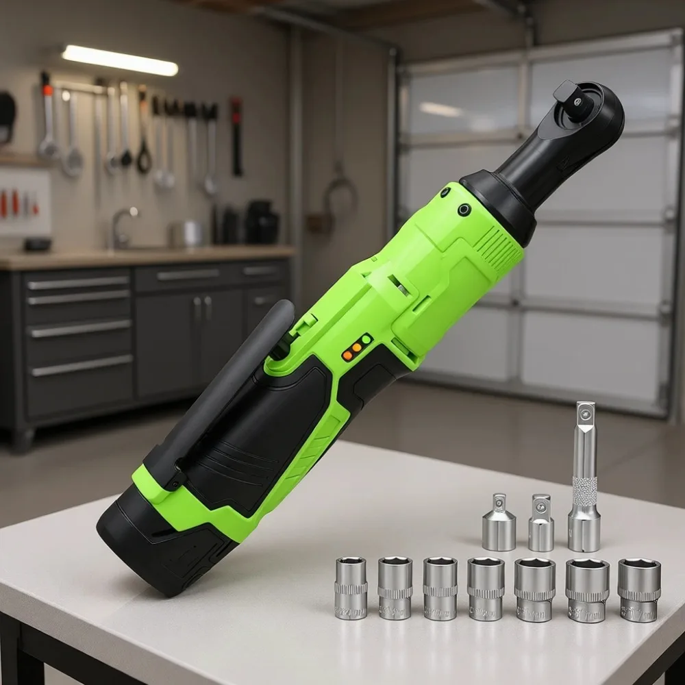 

3 8 Inch Cordless Ratchet Wrench Kit 12V Variable Speed with LED 6 Sockets 1 4 1 2 Adapters 2 Batteries