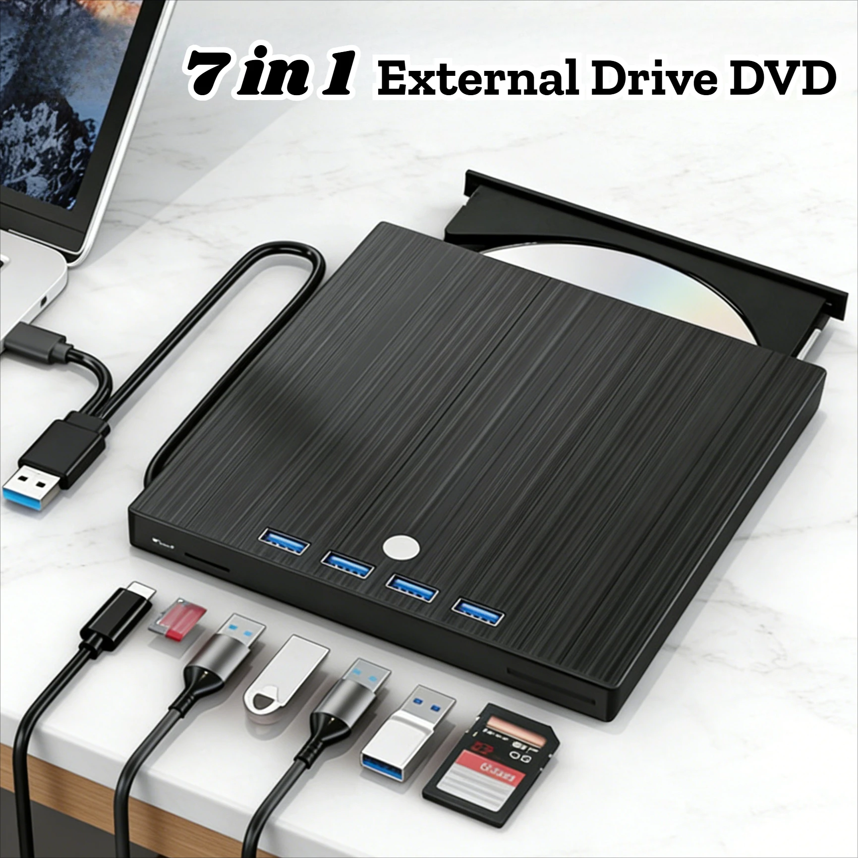 

USB3.0 Type-C Portable 7-in-1 CD DVD RW Optical Drive Burner Ultra-Thin Reader Player For Laptops Desktop PC Mac
