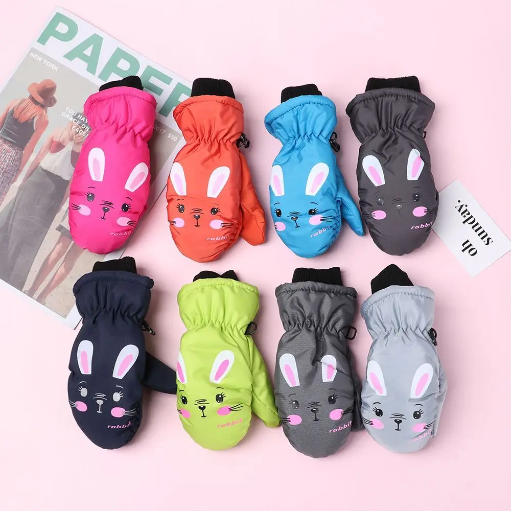 Winter Non-slip Cartoon Rabbit Windproof Sports Mittens Waterproof Thick Warm Kids Ski Gloves