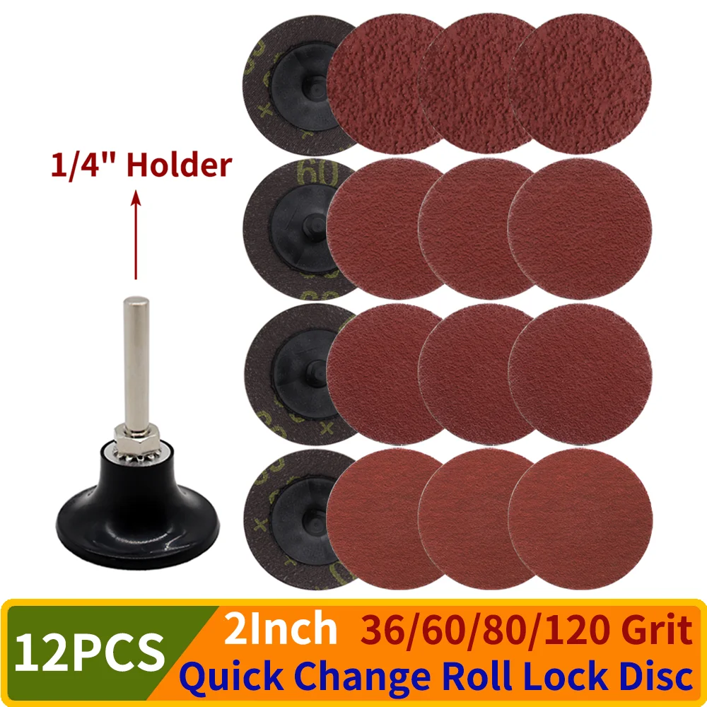 

12PCS 2Inch Quick Change Ceramic Sanding Discs with Type R Male,1/4Inch Holder for Surface Finish Polishing Deburring Rust Paint