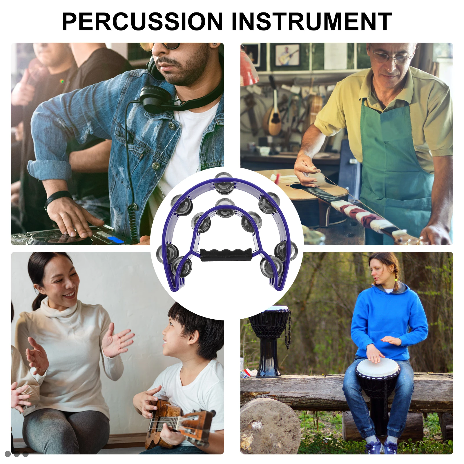 

H Bell Double Row Tambourine Ergonomic H Kids Toys Musical Instrument Practical Rattle Percussion Bright Sound Quality