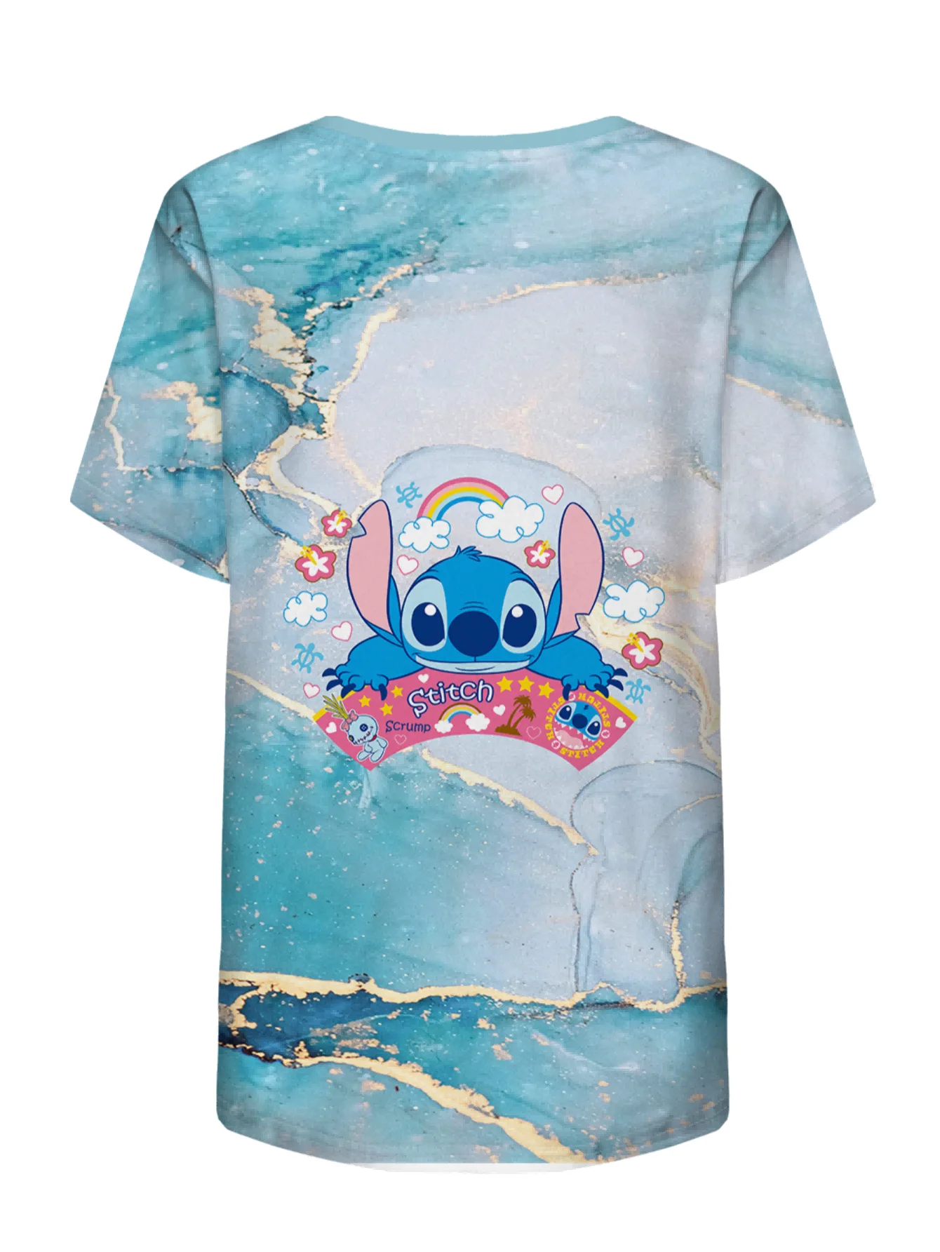 Camiseta de manga corta con cuello en V para mujer, camiseta informal con estampado Digital de dibujos animados de Disney en 3D, 1 ud.