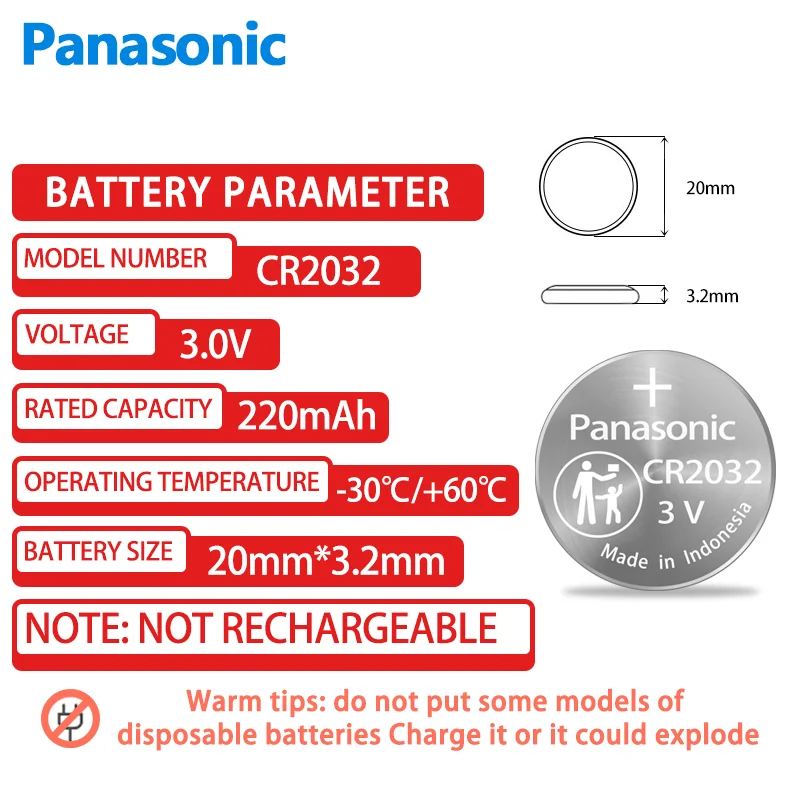 2Pcs Original Panasonic CR2032 DL2032 ECR2032 Button Lithium Battery For Electronic Watch LED Light Toy Car Key Remote Control