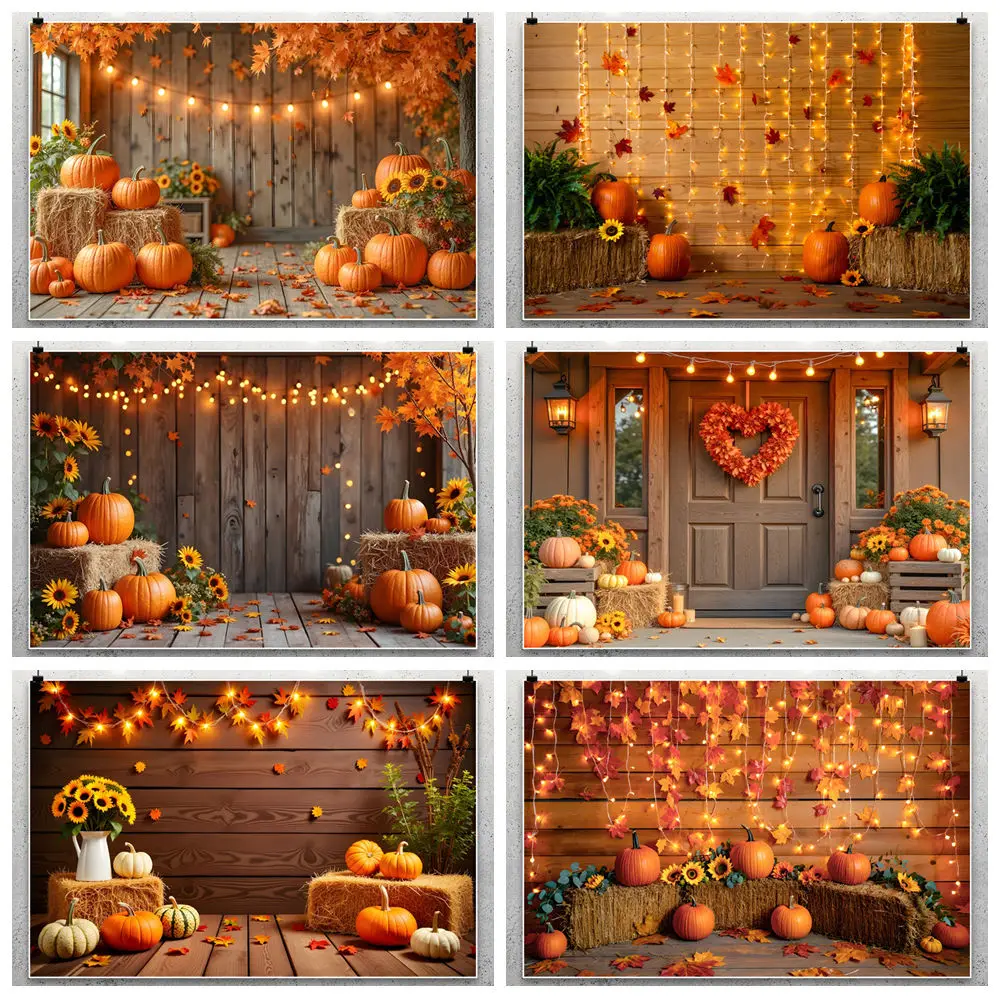 

Autumn Maple Leaves Pumpkin Photography Background Sunflower Flowers Tree Light Backdrop Customizable Photography Accessories