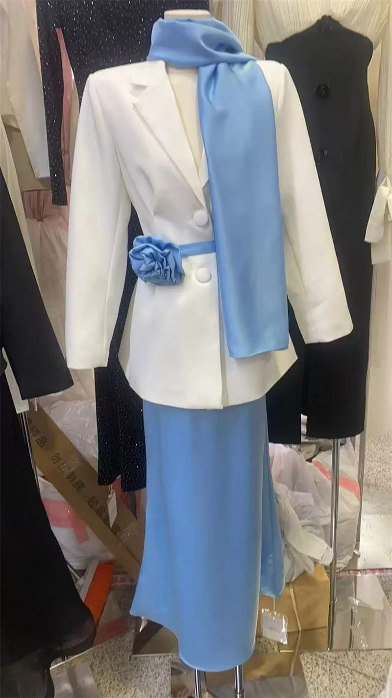 Sukienka damska z szalem z Arabii Saudyjskiej, 2-częściowy damski komplet spódnica, kwiatowa marynarka + długa suknia wieczorowa, formalna suknia na urodziny.