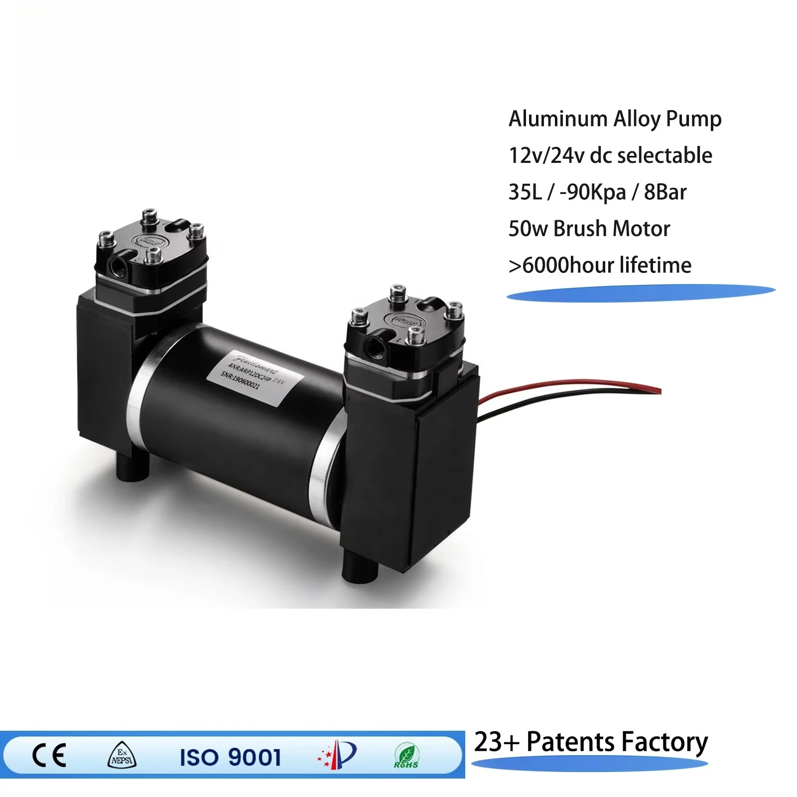 Gold seller ARP12DC12P 30LPM double suction piston vacuum pump small high pressure micro air pump for automation