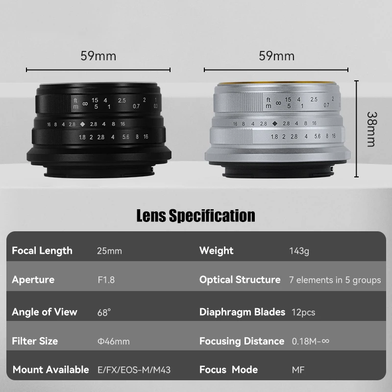 7 الشرفيين 25 مللي متر F1.8 APS-C فتحة كبيرة دليل رئيس عدسة ل فوجي Fx X-T1 X-T4 أوليمبوس وباناسونيك M4/3 E-P1