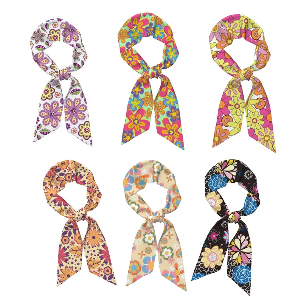 Hippie Floral Pattern Series Silk Satin Scarf Women Cloth Hair Bands Headdress Accessories Lady Scarves Ribbon Neck Ties