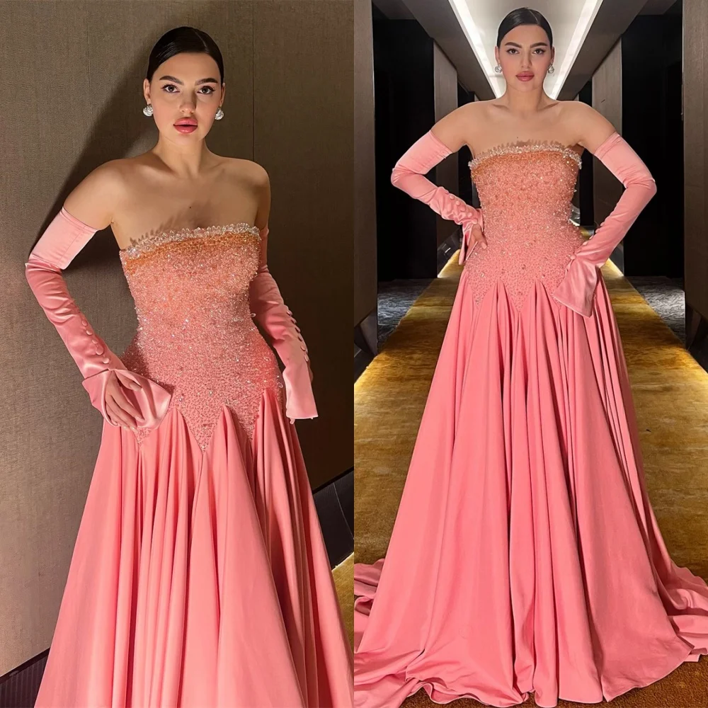 

Customized Elegant Jersey Evening Dress Exquisite Strapless Detachable Sleeve Homecoming Dresses Court Train Party Gowns