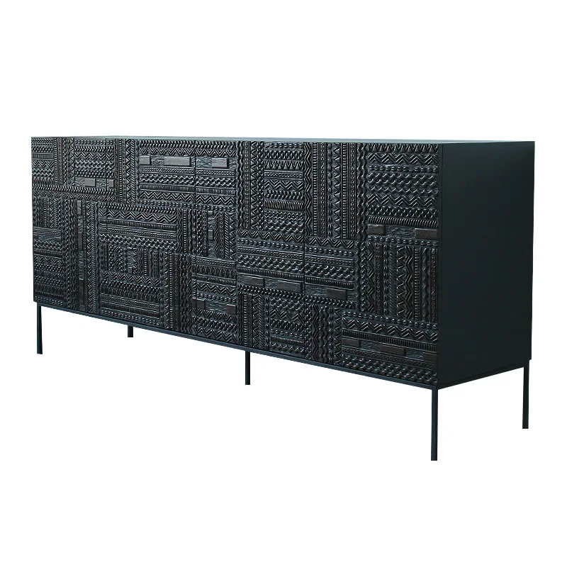 

Indonesia imported carved solid wood teak TV cabinet light luxury Xuan