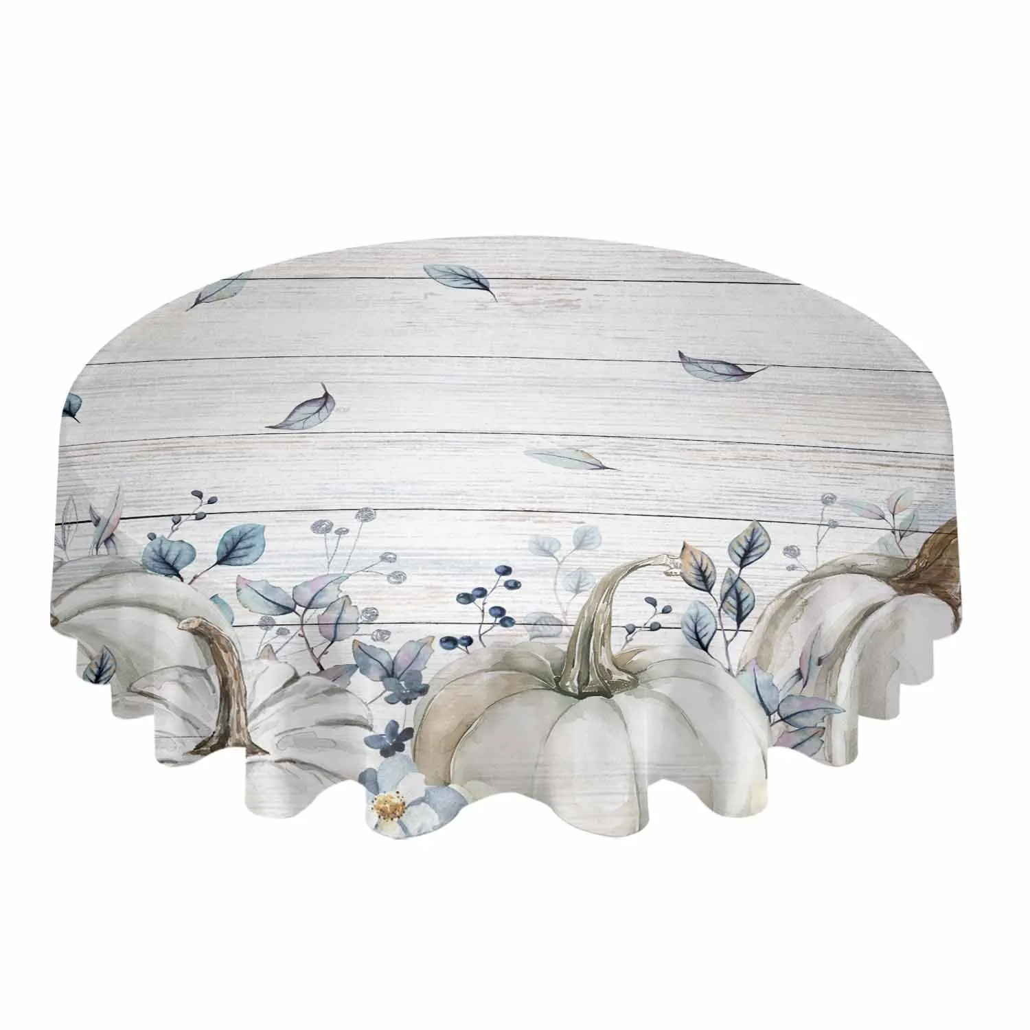 Thanksgiving Autumn Blue Leaves Waterproof Tablecloth Tea Table Decoration Round Table Cover For Kitchen Wedding Home