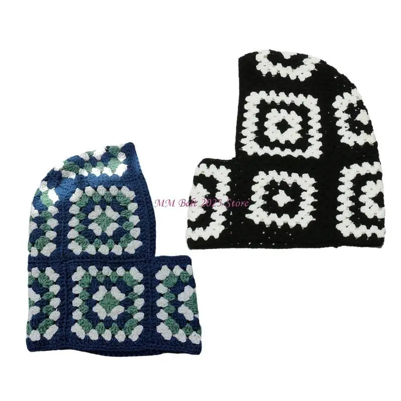 

49ME Теплый вязаный крючком головной убор с капюшоном Балаклава вязаная шапка ручной работы для женщин