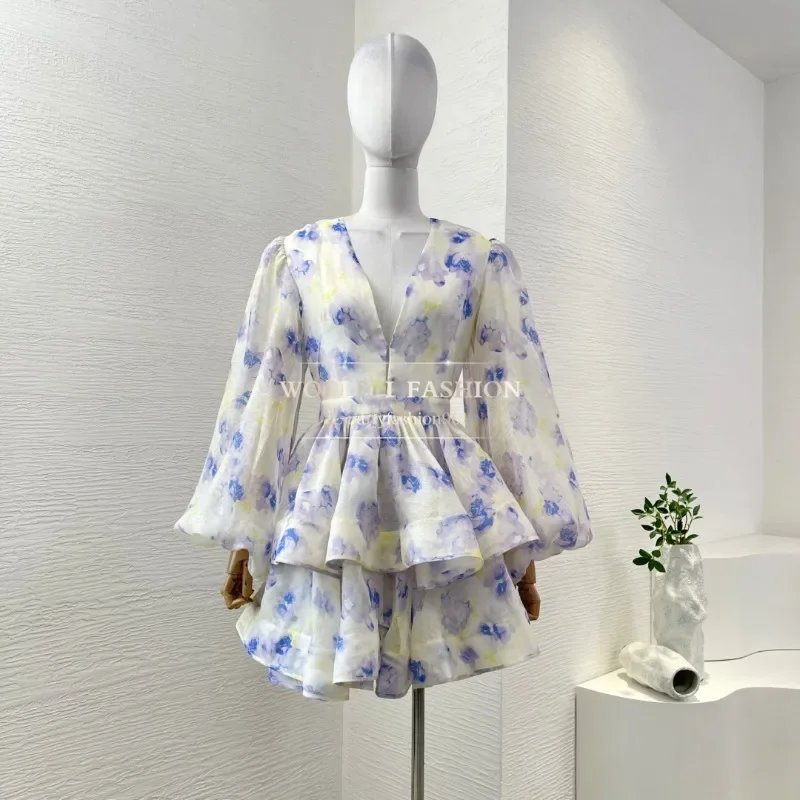 

Violet V Neck Long Sleeve Mini Dress Linen 2025