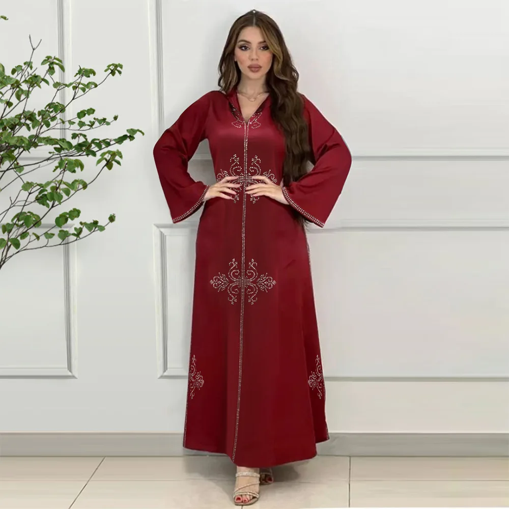 Mulheres Elegante Longo Vestido de Festa à Noite com Diamantes para Muçulmanos, Kaftan Islâmico, Marroquino, Jalabiya, Robe Djellaba, Oriente Médio, Dubai