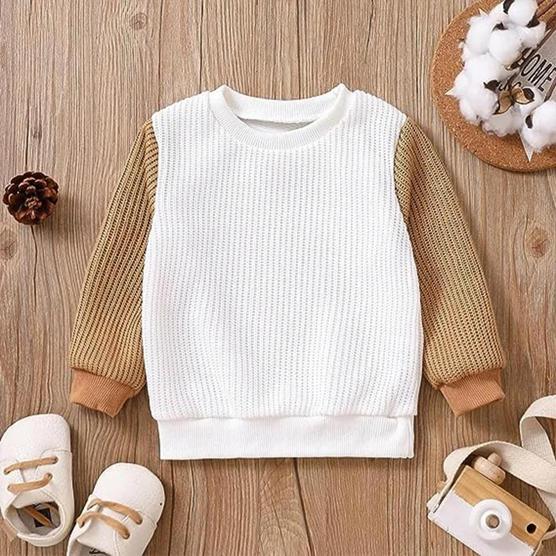 0-5Y Toddler Infant Kid Baby Boy Girl Sweaters Knit Long Sleeve Patchwork Clothing Tops Fall Spring Patchwork Style Clothes