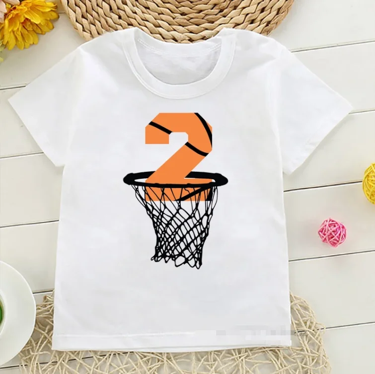 

Summer Basketball Birthday Numbers T-shirts New Children’S Basketball Players Shoot Into the Net Print Tees Top Kid Casual Wear