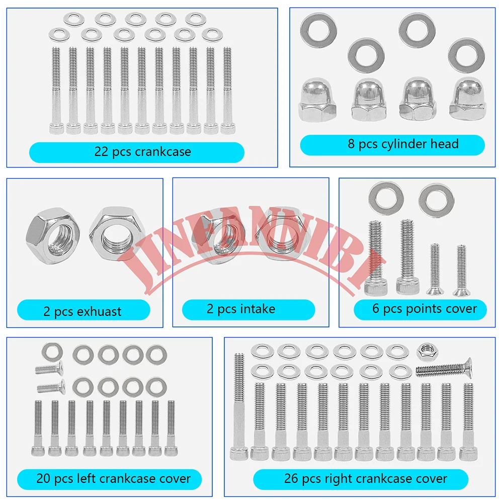 طقم براغي محرك من الفولاذ المقاوم للصدأ لهوندا ، CB100 ، CL100 ، SL100 ، CL125 ، CB125 ، XL100 ،-