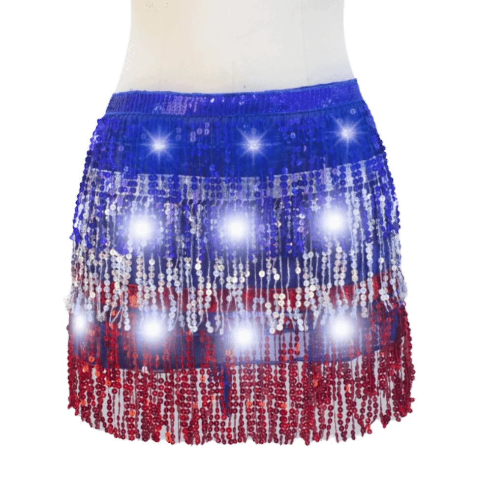

Belt Wrap Belly Dance Hip Scarf Shiny Star Fringe LED Sequin Tassel Skirts Halloween Christmas Lace-up