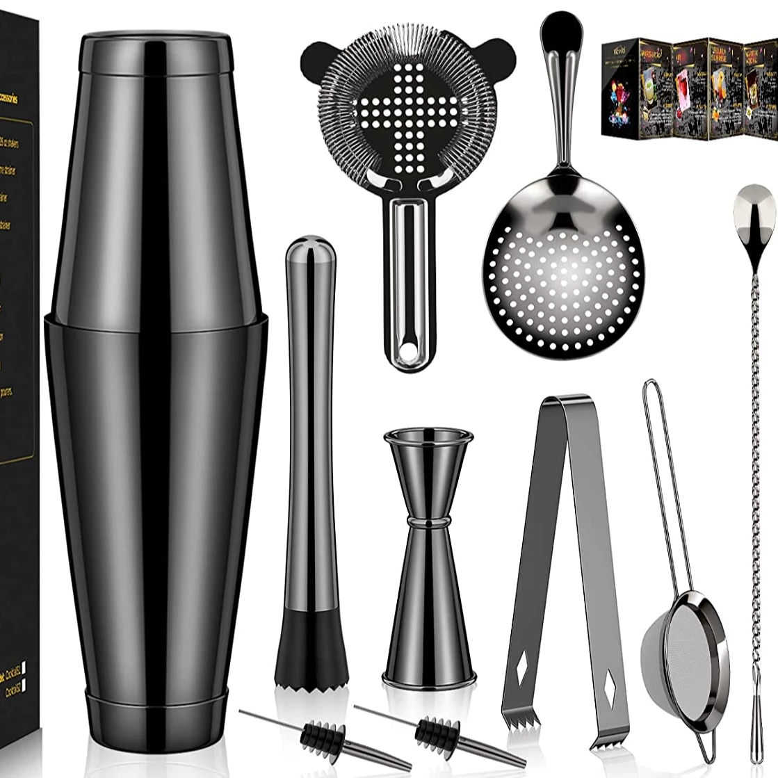 Professional Bartender Tools Bartender Kit Wood Frame Stainless Steel Custom Logo