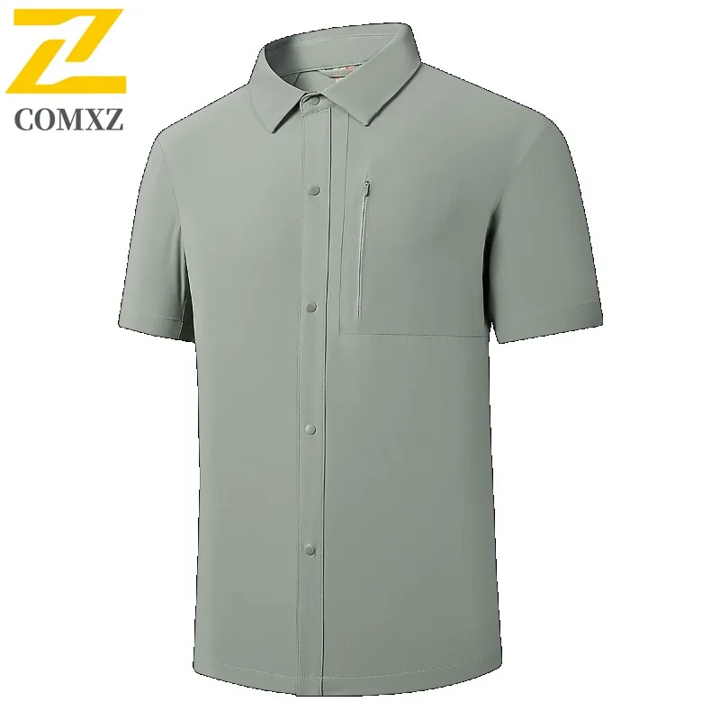 

COMXZ Ice Silk Shirt Short-sleeved Men Summer 2026 New Quality Zipper Pocket Quick-drying Work Shirts Daily Selling Tops Fishing