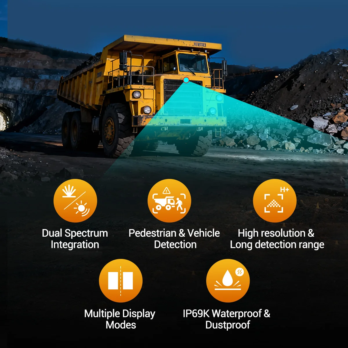Night Vision Infrared Thermal Imager Driving Camera IP69K Waterproof for Mining Truck Large Vehicles