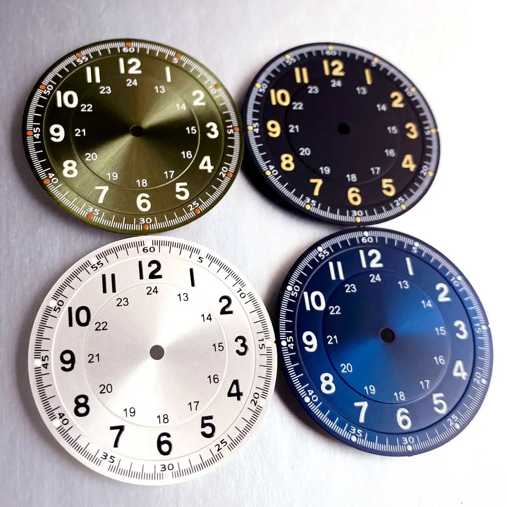 33.5 مللي متر الطيار أسود أزرق أخضر أمة الله ساعة مزدوجة خمر الوجه ل NH35 NH36 ETA2824 Miyota8215 DG2813 التلقائي العربية الأرقام