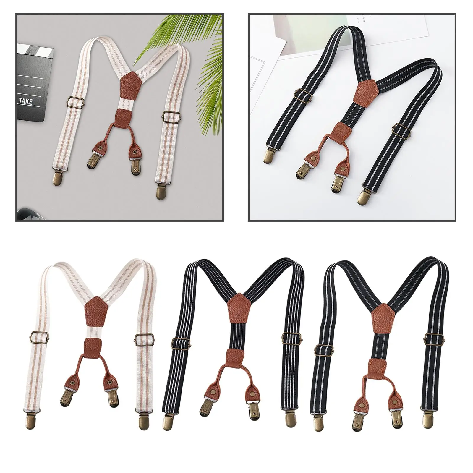 Kids Suspenders Y Shape Brace with 4 Clips Striped Pattern Tuxedo Suspenders Pants Suspender for Costume Halloween Wedding