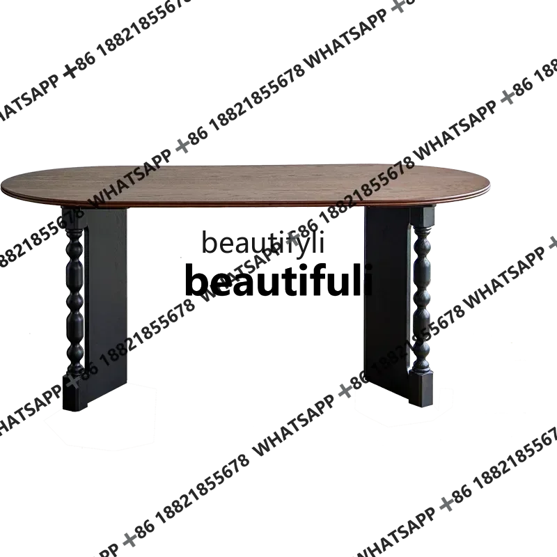 

xxqFull solid wood oval square dining table French retro home dining table dining room large board table desk