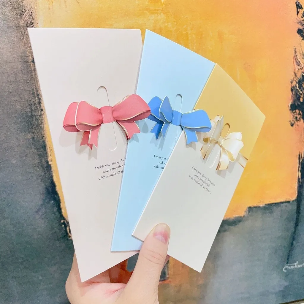 Retro Pearlescent Paper Envelope Bow Thick Ribbon Creative Color Greeting Card Bags for Christmas Wedding Invited Gift Postcards